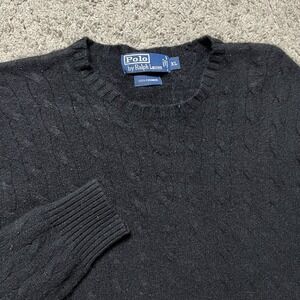Polo Ralph Lauren Black Cashmere Cable Knit Sweater Luxury Sz XL